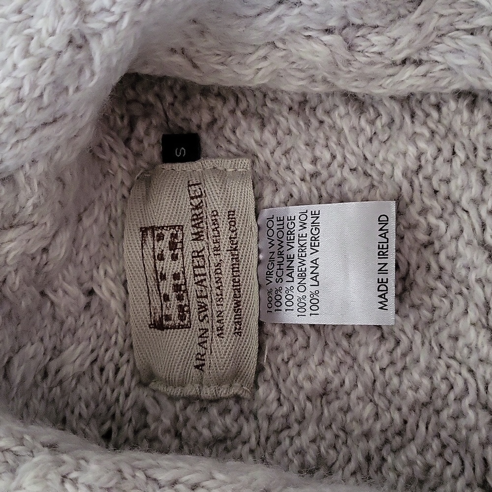 ARAN -  Virgin Wool Sweater Open Front -Natural - S - Picture 2 of 5